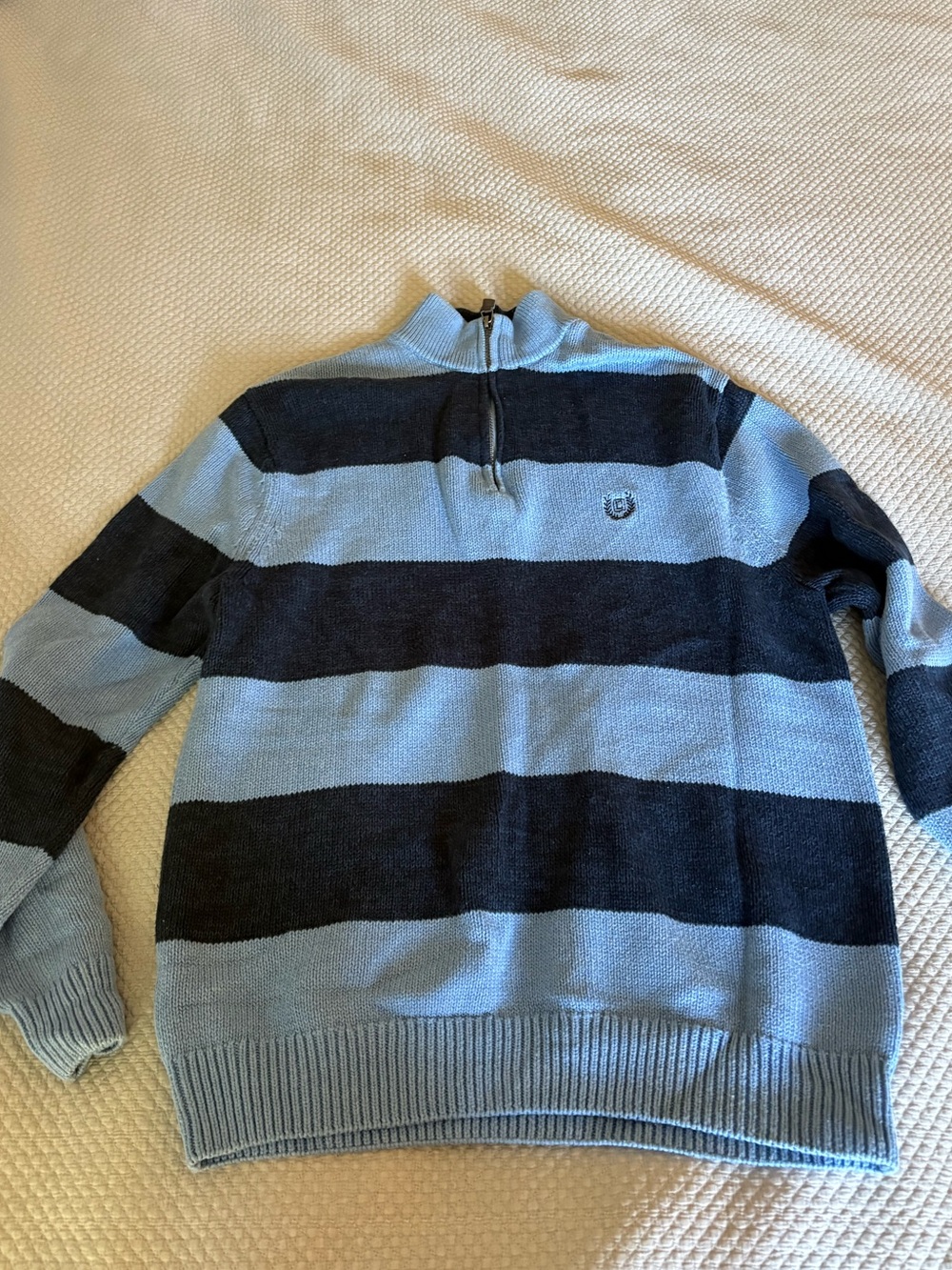 Chaps Men's Zip-Neck Sweater in Light Blue and Navy Stripes